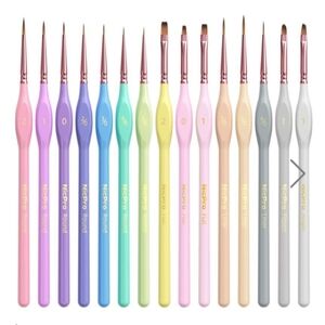 Set of 15 Pastel Colored Miniature Paint Brushes By NicPro For Fine Detailing